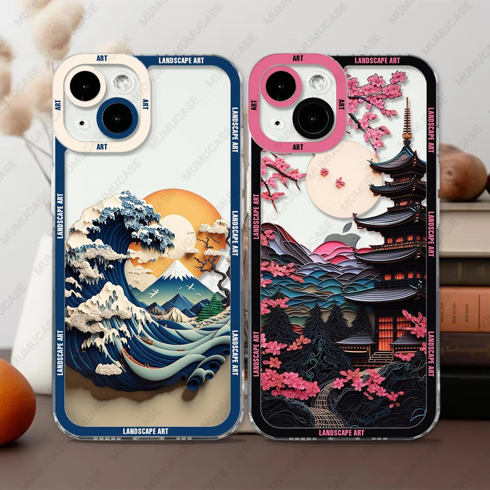 Case For iPhone 16 15 14 13 Pro Max 12 Mini 11 XS X XR SE 7 8 Plus Soft Cover Landscape Art - My Store